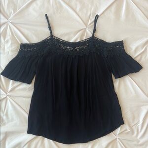 Jolt Black Cold-Shoulder Boho Lace Top